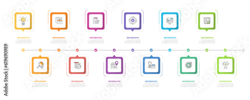 Infographic template for business. 12 Months modern Timeline diagram calendar with Gantt chart, presentation vector infographic.