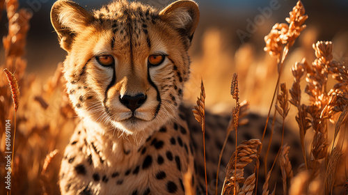 cheetah in serengeti national park, close up of cheetah in savanna plains, generative ai
