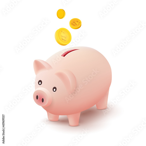 3d Piggy bank for banking, finance, economy, investment concept. vector icon. isolated on white background.