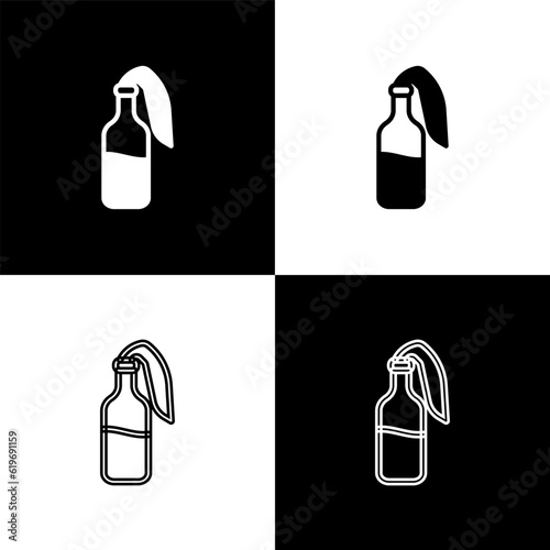 Set Cocktail molotov icon isolated on black and white background. Vector
