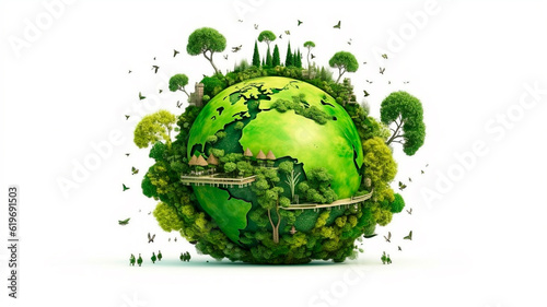 Green earth day on isolated white background. Care for the environment and ecology. Resources that are sustainable, renewable, and green. Generative AI © Aghavni