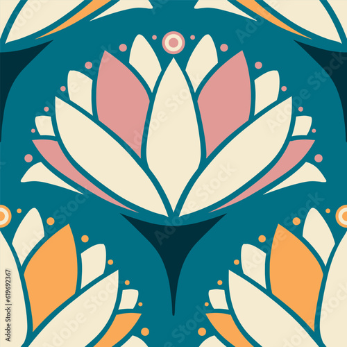 1920s Art Noveau Water Lily - blue pink orange