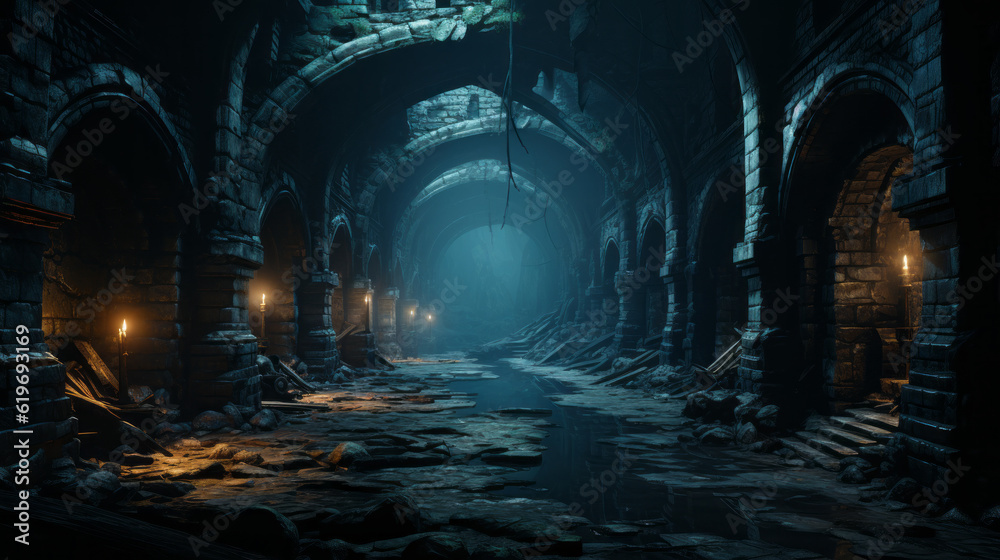 night in the forest, abandon dark castle at night, genrative ai night in the forest, abandon dark castle at night, genrative ai