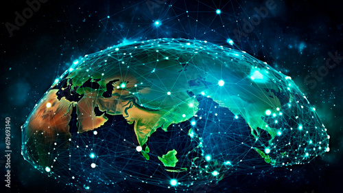 Illustration of a global internet connection and telecommunication net. Generative AI