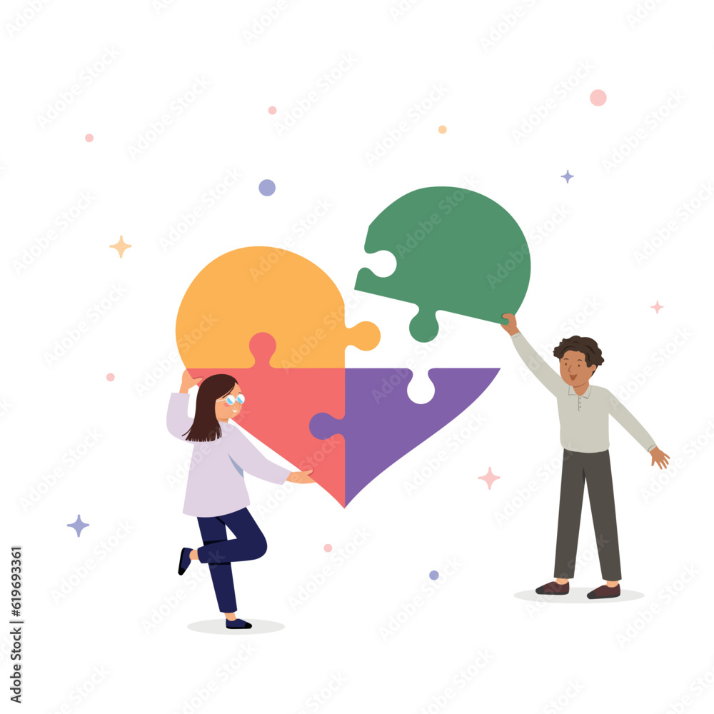 Concept of joint teamwork, people connecting pieces of puzzles, Business partnership concept. Concept of joint teamwork, people connecting pieces of puzzles, Business partnership concept.