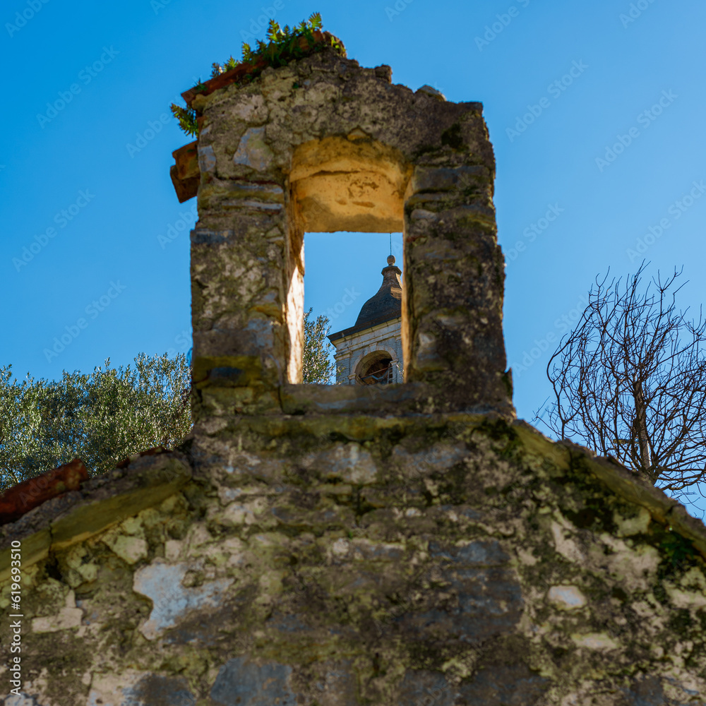 Obraz premium Old church in the abandoned village of Gorny Stoliv, Montenegro
