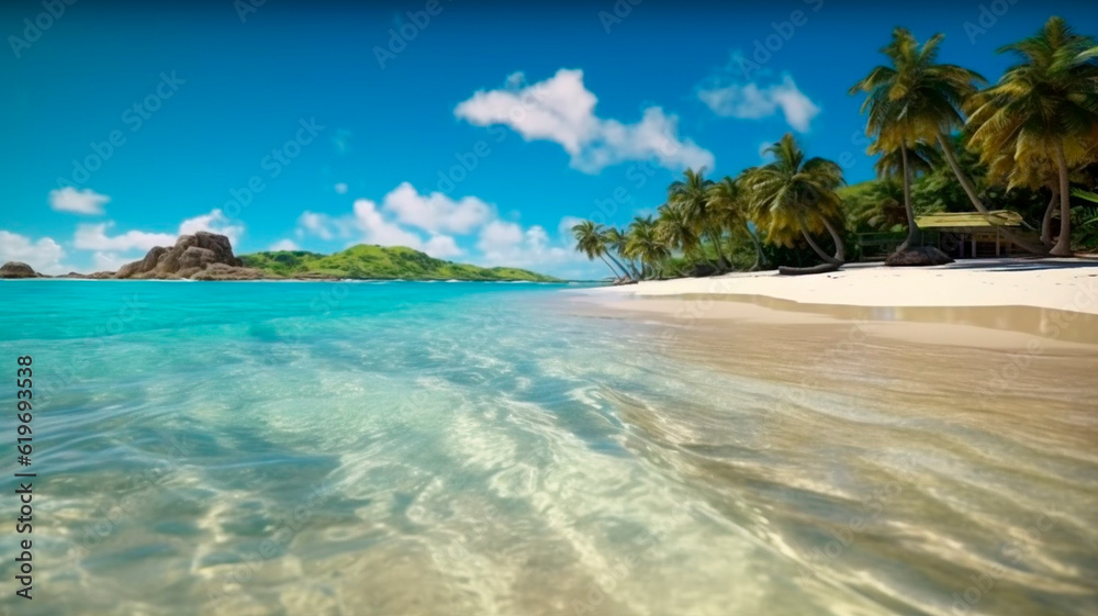 illustration,paradise islands with sandy beach. Generative AI