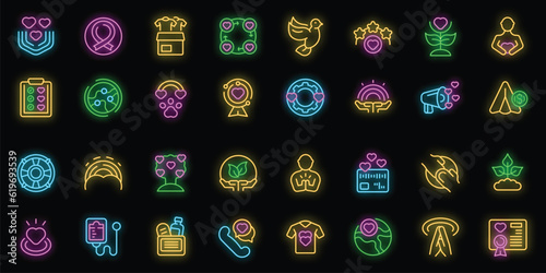 Hope icons set outline vector. Happy youth. People future neon color on black