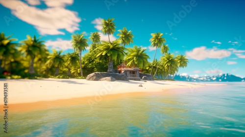 illustration,paradise islands with sandy beach. Generative AI