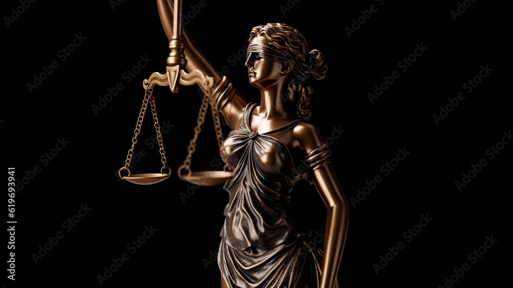 Lady justice sculpture as justitia concept. Generative AI Lady justice sculpture as justitia concept. Generative AI