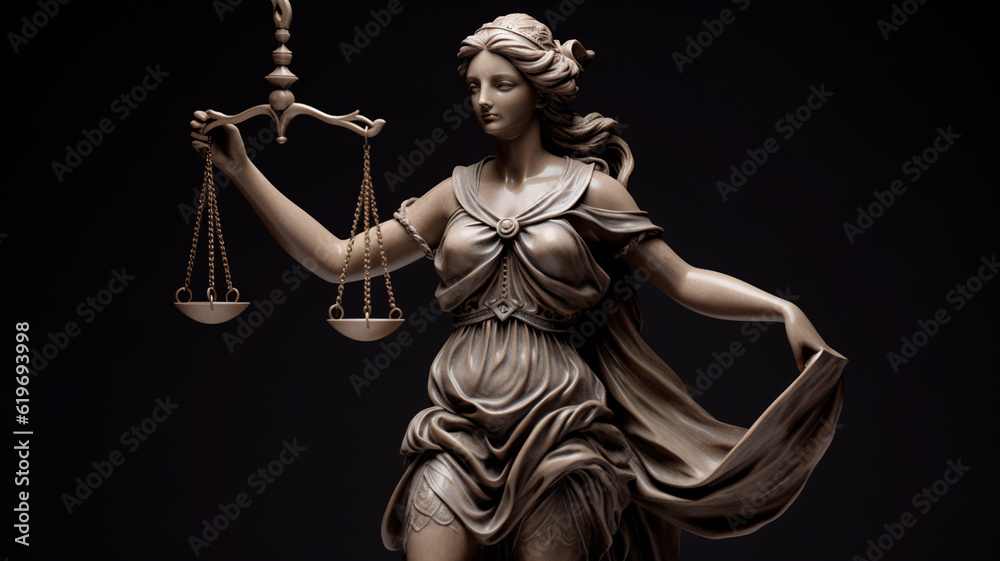 Lady justice sculpture as justitia concept. Generative AI Lady justice sculpture as justitia concept. Generative AI