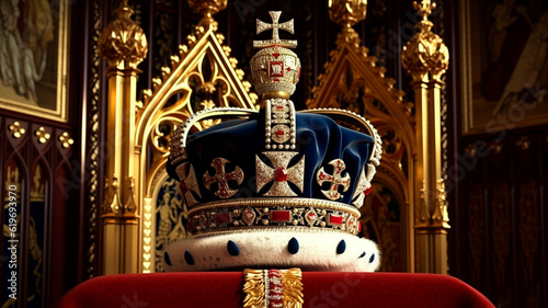 king charles, england king, British flag and crown, illustration of Crown Jewels of the United Kingdom. Ceremony of crowning the king Charles III. Generative AI