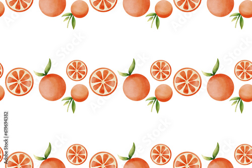 Orange fruits seamless pattern for print and fabric. Digital watercolor illustration