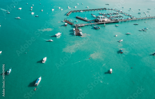 Chalong pier phuket in aerial view. Seascape at yacht club with sailboats. © Jitti