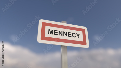 Fotografie A sign at Mennecy town entrance, sign of the city of Mennecy