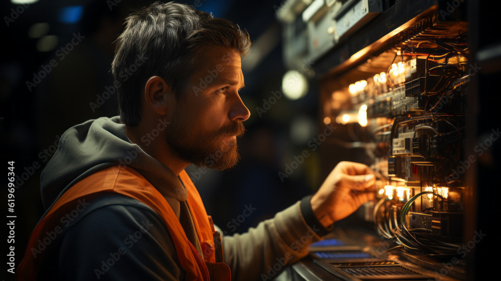 Portrait of man in orange reflexive vest, generative ai Portrait of man in orange reflexive vest, generative ai