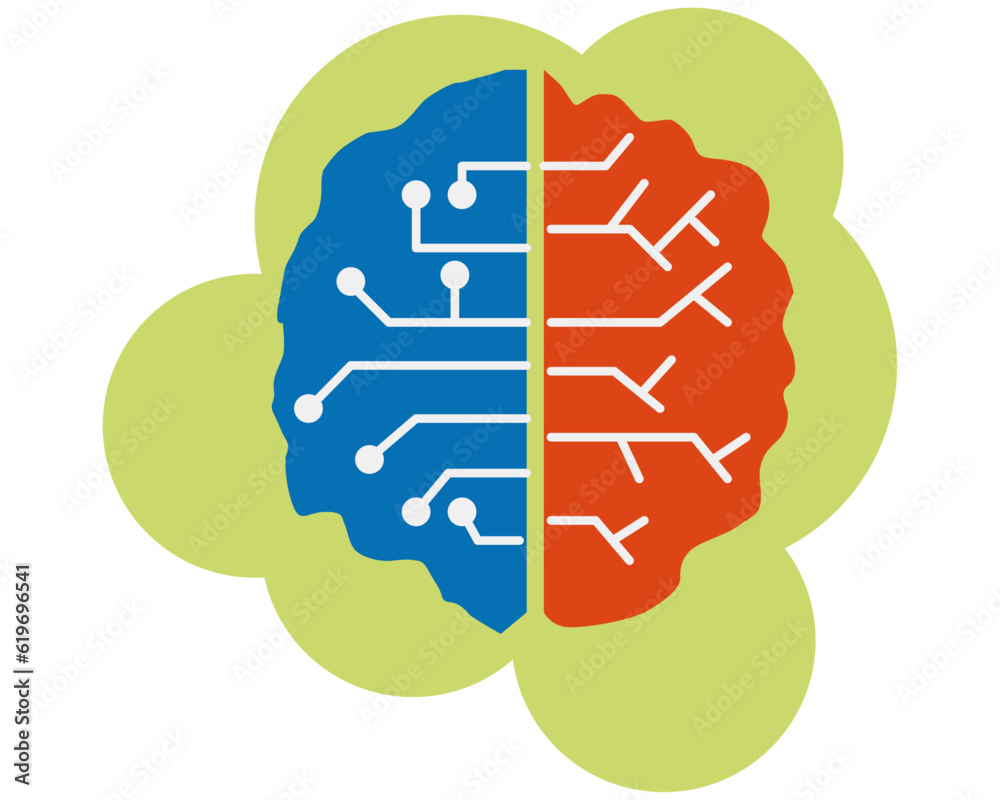 The conjunction of human and computer brains ,Business technology and science topic, illustrated in flat style with a vector. The conjunction of human and computer brains ,Business technology and science topic, illustrated in flat style with a vector.