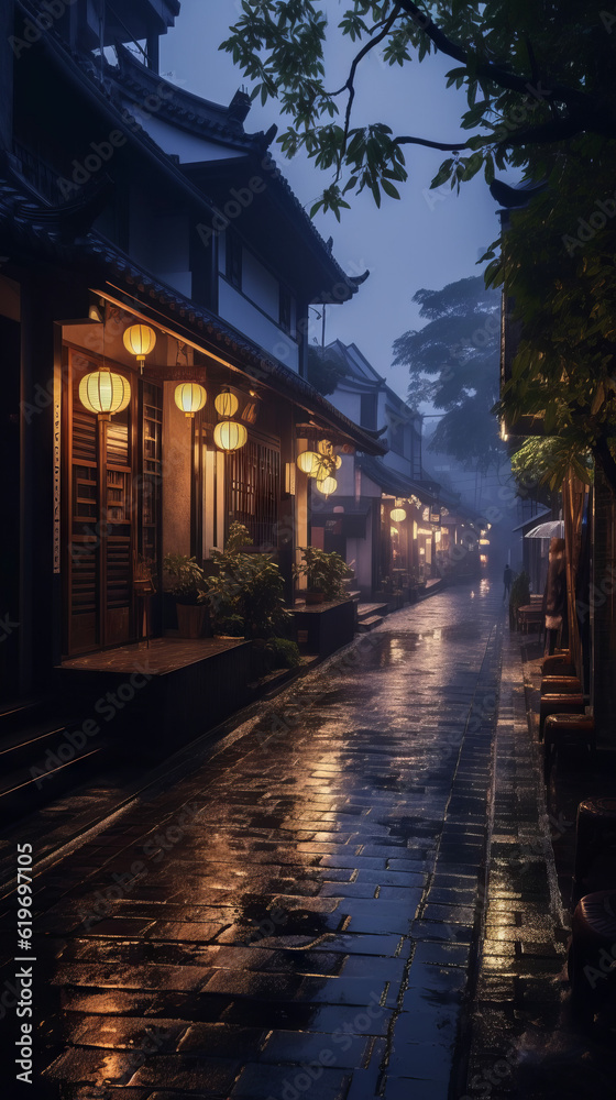 chinese street at night, generative ai