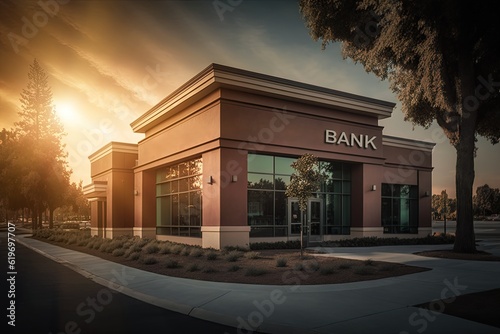 Obraz na płótnie generic American bank in the United States of America. It symbolizes stability, security, and the importance of the banking industry to the US economy in the Silicon Valley. AI-Generated w salonie