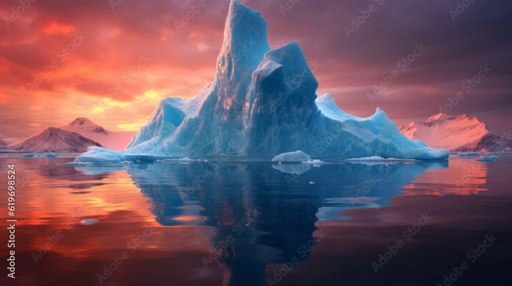 iceberg in the night, luminescent iceberg in amazing nature, generative ai - obrazy, fototapety, plakaty 