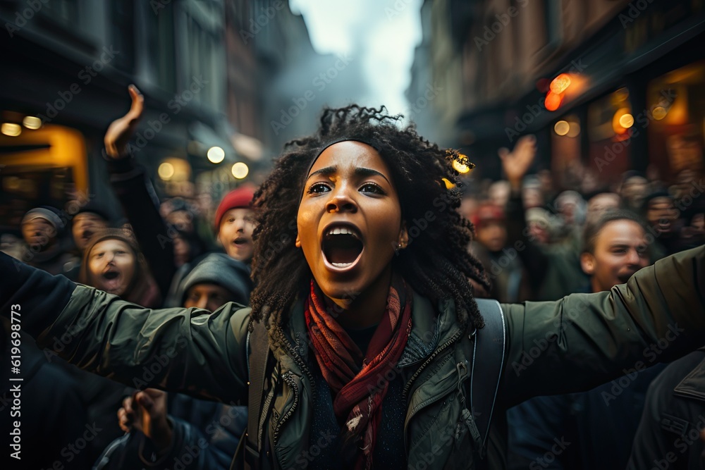 Obraz premium Disorder and protests unfolding on the bustling streets of a metropolis