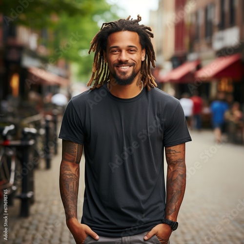 Illustration of a fashion portrait with plain t-shirt mockup ,  AI Generated