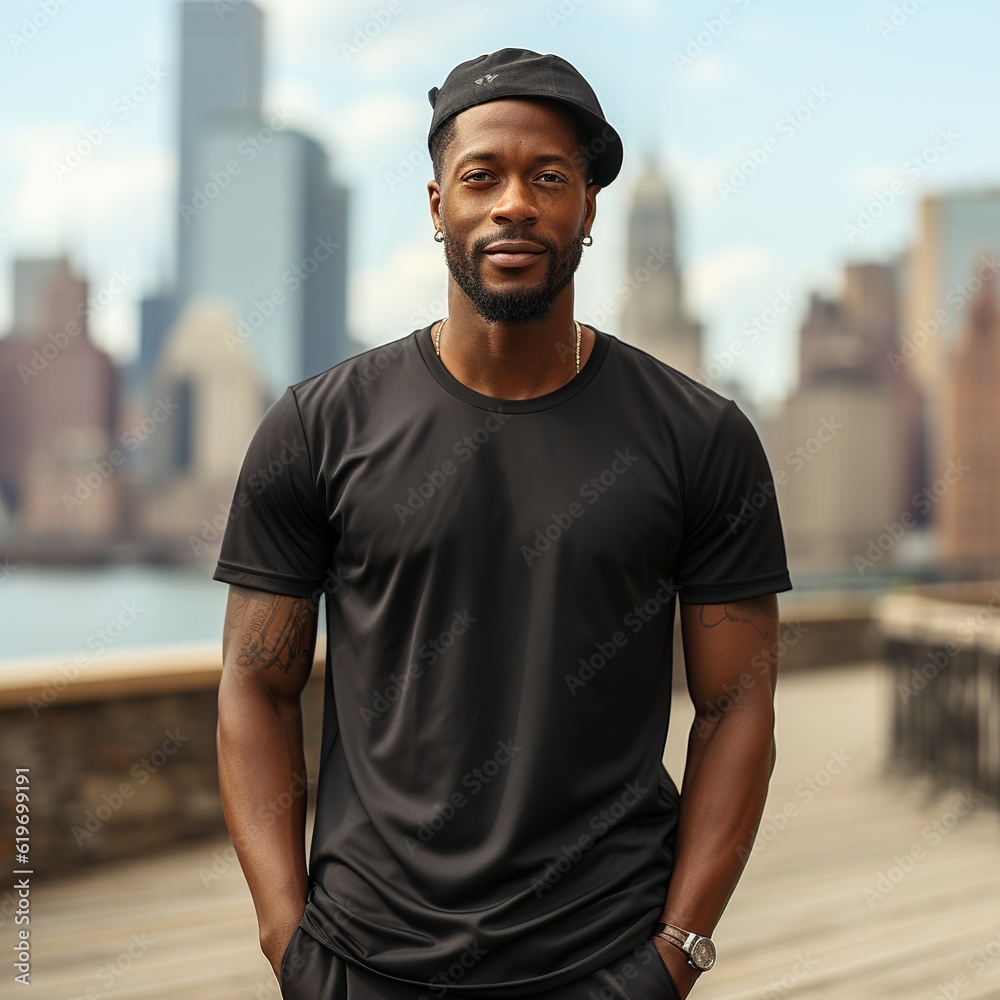 Illustration of a fashion portrait with plain t-shirt mockup ,  AI Generated