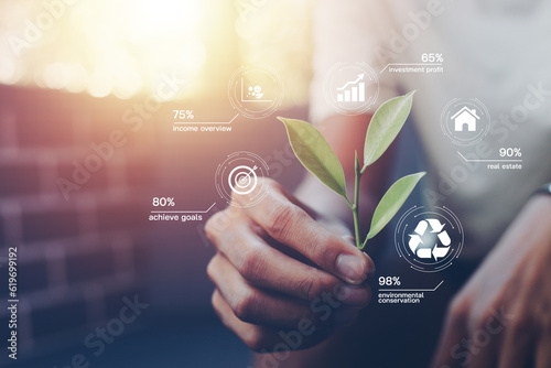 ESG concept, energy environment of sustainable and ethical natural gas business networking on green background.
