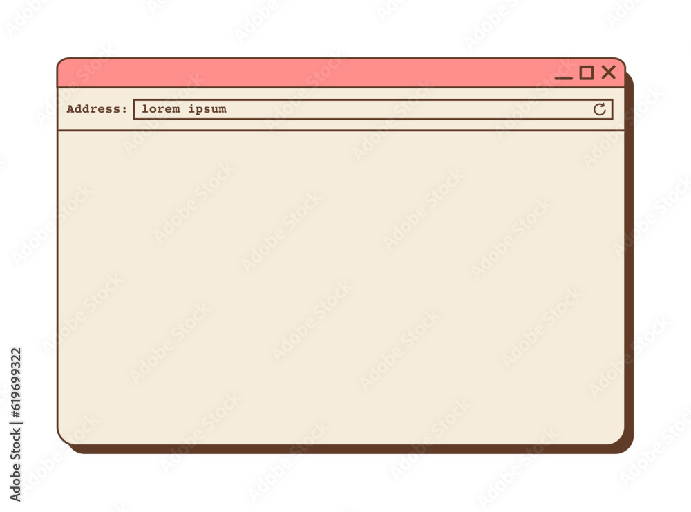 Retro vaporwave desktop browser in vibrant color. 80s 90s old computer user interface graphics with one open tab and address bar. Nostalgic retro style operating system. Vector flat illustration.