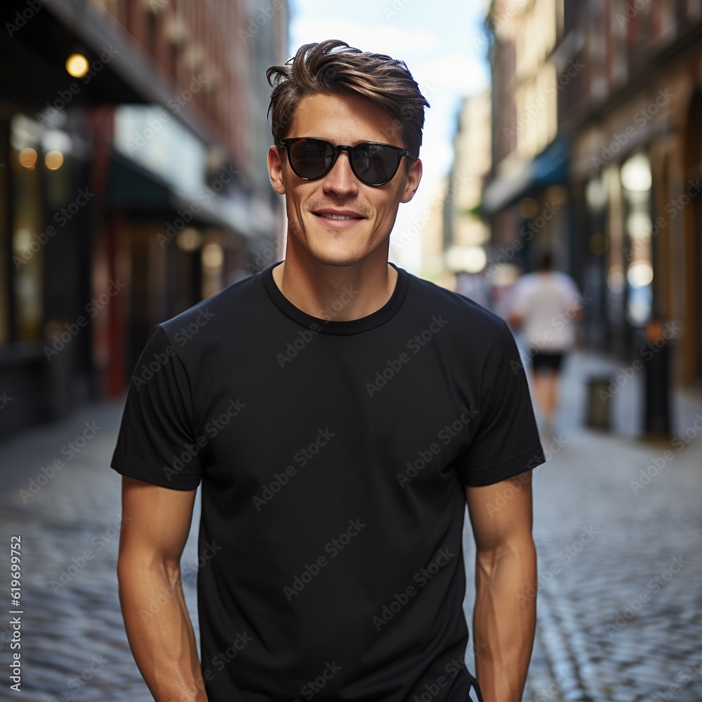 Illustration of a fashion portrait with plain t-shirt mockup , AI Generated Illustration of a fashion portrait with plain t-shirt mockup , AI Generated