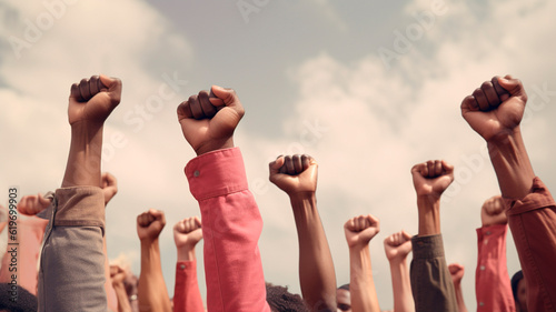 Raised fists in juneteenth and african liberation day celebration. Generative AI