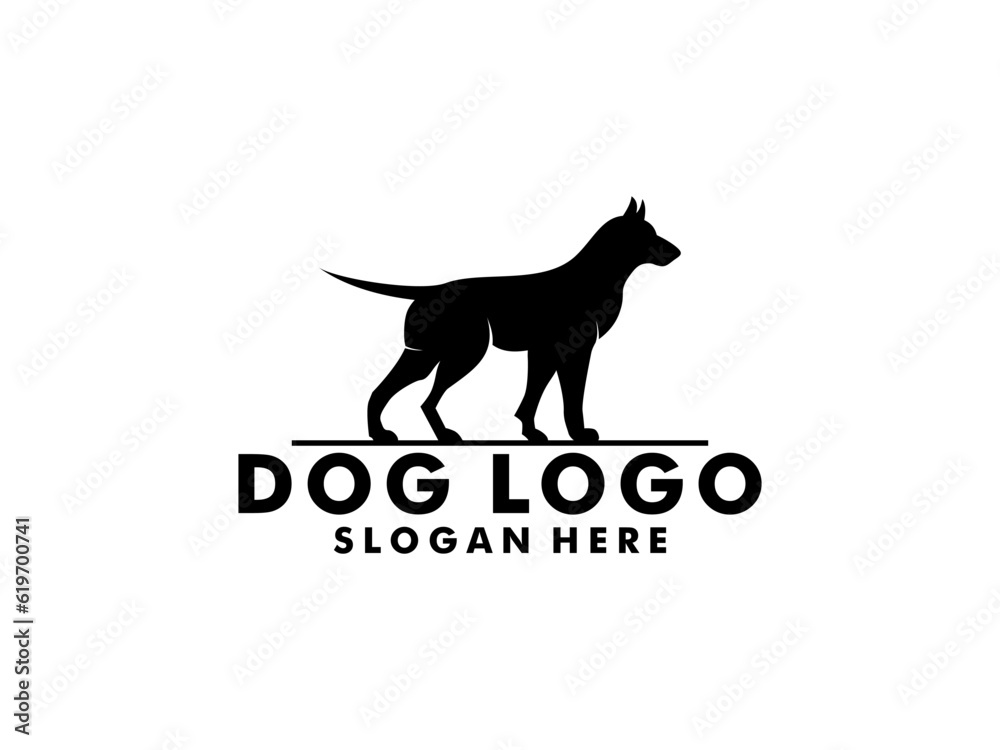 Dog logo vector, simple minimal dog care logo design, silhouette dog logo
