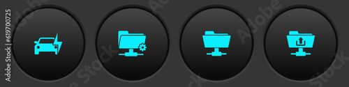 Set Electric car, FTP settings folder, and upload icon. Vector