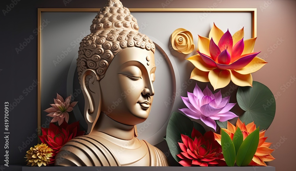 beautiful buddha in 3d floral background ai generated