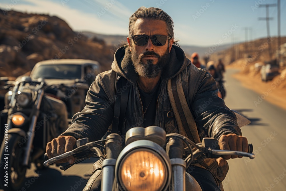 Motorcycle riding Harley Davidson in cool style, in the movie.