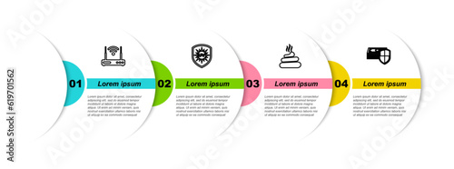 Set line Router and wi-fi, UV protection, Shit and Money. Business infographic template. Vector