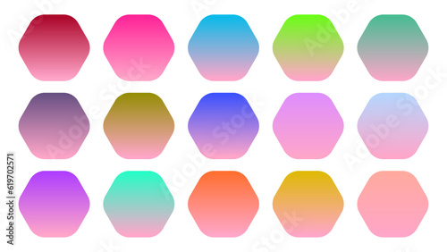 Colorful Carnation Color Shade Linear Gradient Palette Swatches Web Kit Rounded Hexagons Template Set