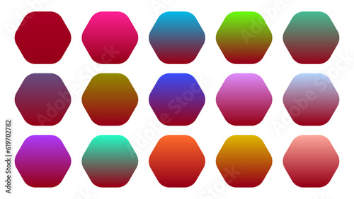 Colorful Carmine Color Shade Linear Gradient Palette Swatches Web Kit Rounded Hexagons Template Set