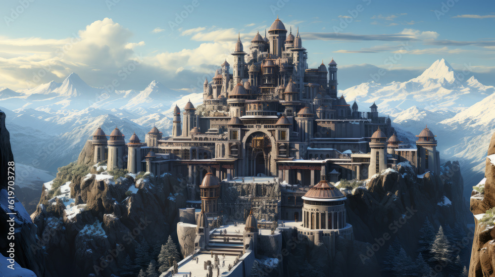 Fototapeta premium landscape with church, air temple from fantasy, generative ai