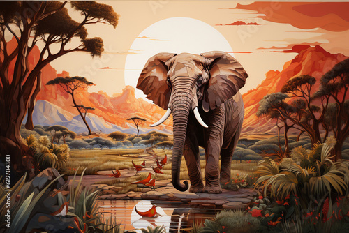African wildlife, creating a visual tapestry that celebrates the rich cultural heritage and natural beauty of the safari environment. Generative AI