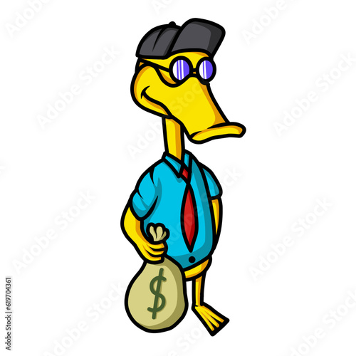 duck cartoon illustration become a billionaire