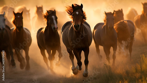 Wild horses running in a herd. Generative AI © Aghavni
