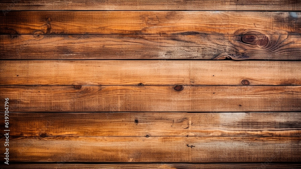 Naklejka premium wooden table texture. brown planks as background top view. Generative AI