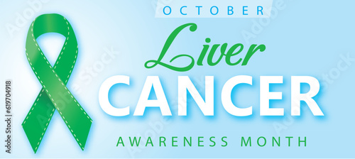 Green Ribbon – Symbol of the fight against liver cancer against a background of blue sky with month