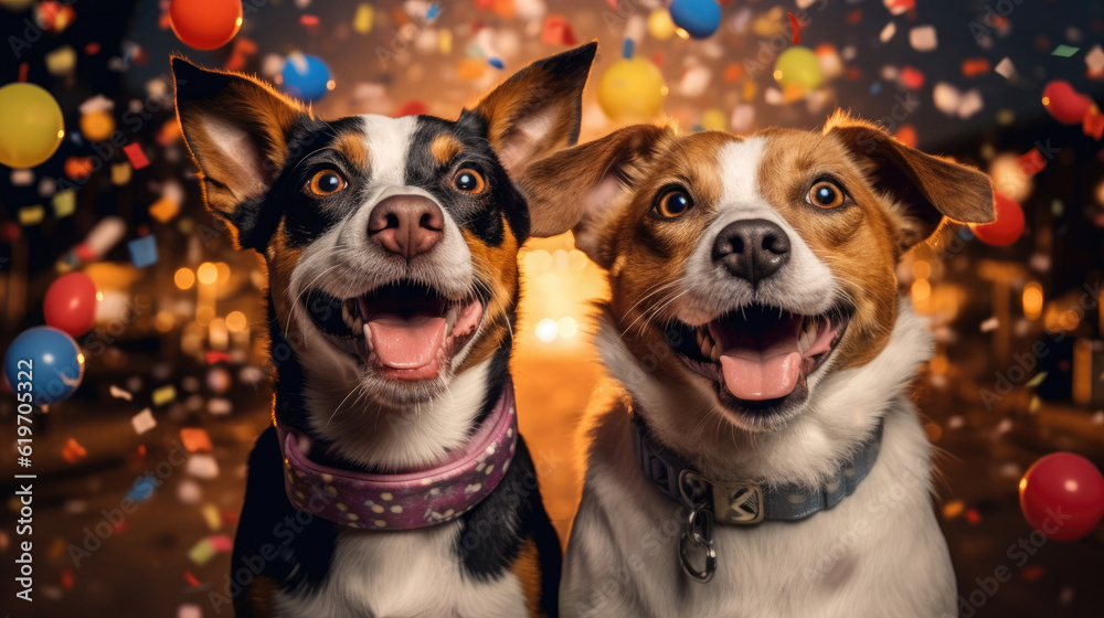 Cute Smiling Dogs Celebrating New Year 2024 HD Background Wallpaper   1000 F 619705322 C4Y0NWjvASiCaK2arPFGLgHB01lWFbah 