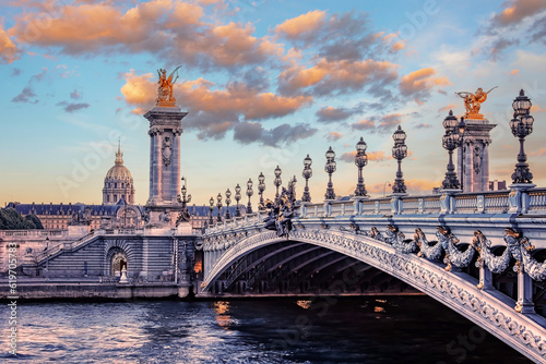 Alexandre III Bridge in Paris at sunset