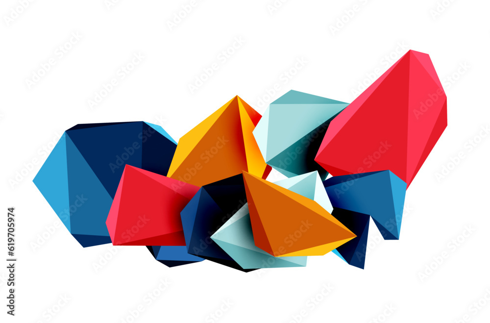 A stylish and modern abstract background featuring geometric 3D shapes constructed from low-poly triangles, perfect for contemporary designs A stylish and modern abstract background featuring geometric 3D shapes constructed from low-poly triangles, perfect for contemporary designs