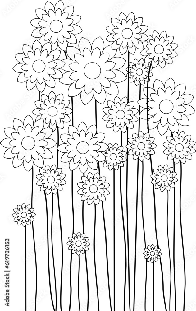 Obraz premium Flowers Line Art. Hand Draw Bouquet of Flowers Outline Illustration. Flowers Outline. Flowers Outline Illustration. Flowers Outline Isolated on White Background. Elements for design.