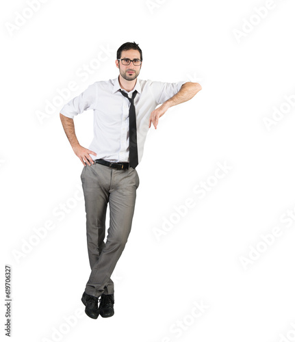 Foto Isolated confident and serene  businessman leaning on something