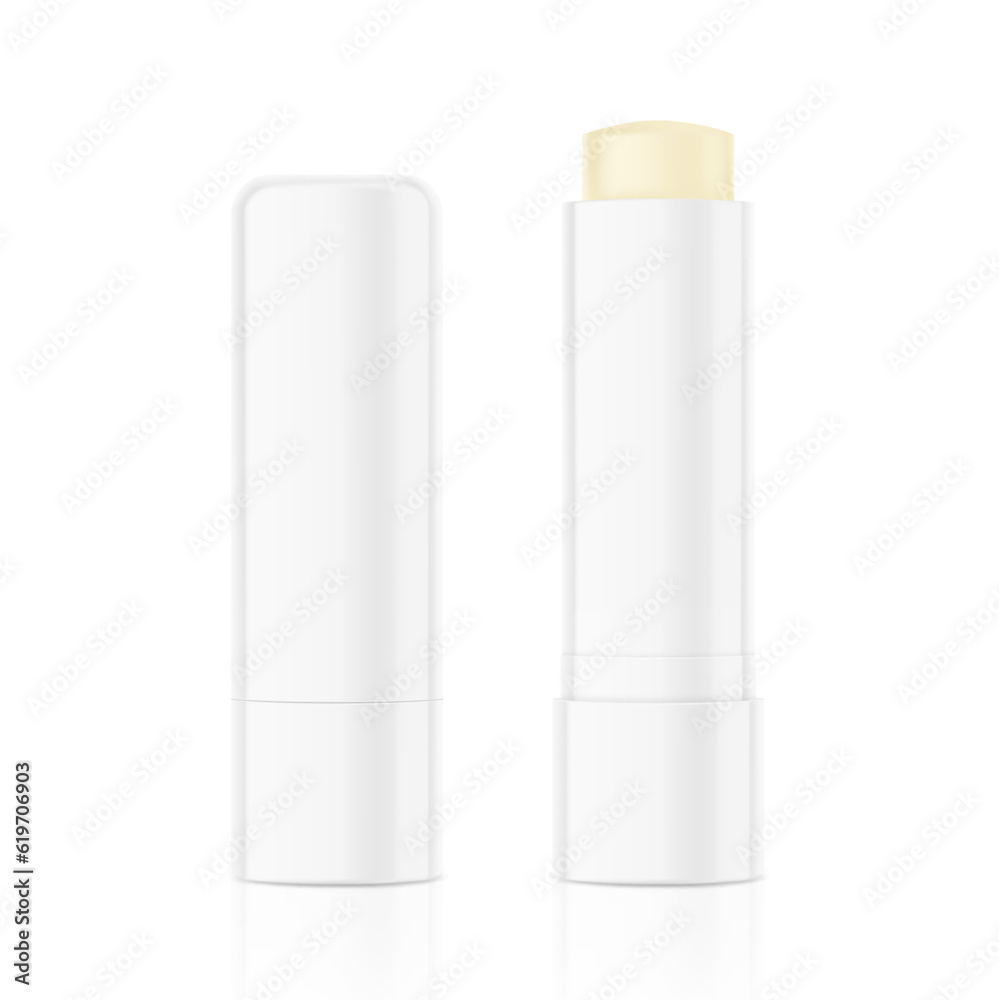 Lip balm stick mockup. Vector illustration isolated on white background. Ready for your design. EPS10. - obrazy, fototapety, plakaty 